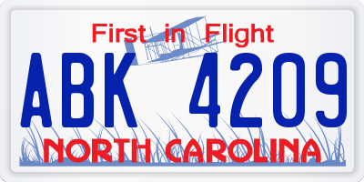 NC license plate ABK4209