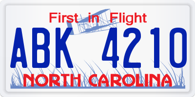 NC license plate ABK4210