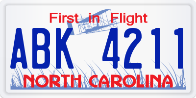NC license plate ABK4211