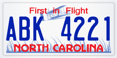 NC license plate ABK4221
