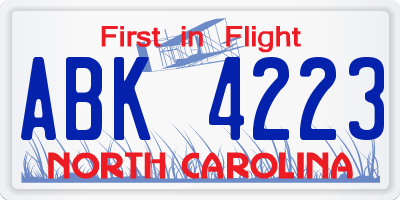 NC license plate ABK4223