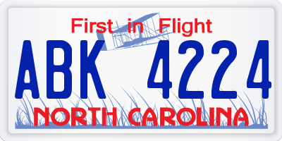 NC license plate ABK4224