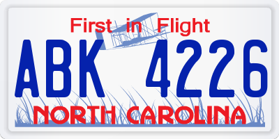 NC license plate ABK4226