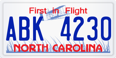 NC license plate ABK4230