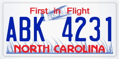 NC license plate ABK4231