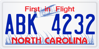 NC license plate ABK4232