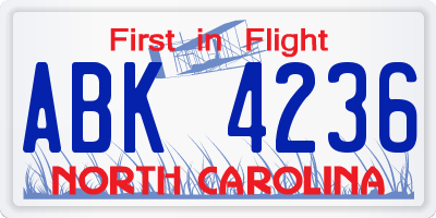 NC license plate ABK4236