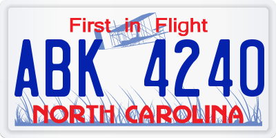 NC license plate ABK4240