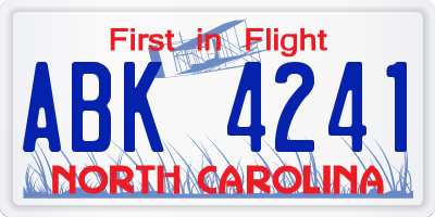 NC license plate ABK4241