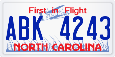NC license plate ABK4243