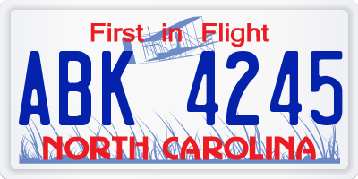 NC license plate ABK4245