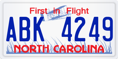 NC license plate ABK4249