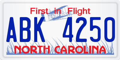 NC license plate ABK4250