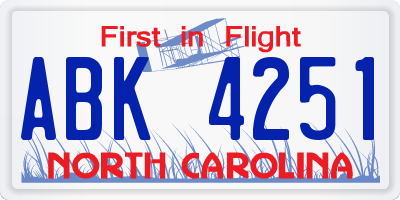 NC license plate ABK4251