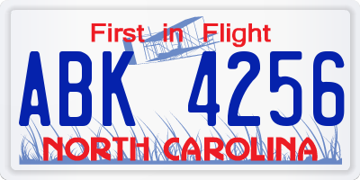 NC license plate ABK4256