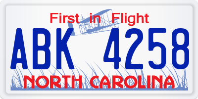 NC license plate ABK4258