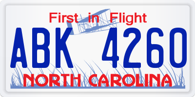 NC license plate ABK4260