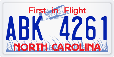 NC license plate ABK4261