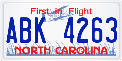 NC license plate ABK4263