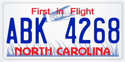 NC license plate ABK4268