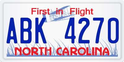 NC license plate ABK4270