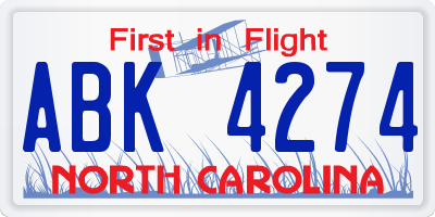 NC license plate ABK4274