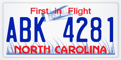 NC license plate ABK4281