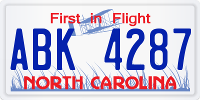 NC license plate ABK4287