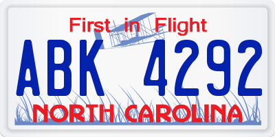 NC license plate ABK4292