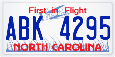 NC license plate ABK4295