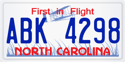 NC license plate ABK4298