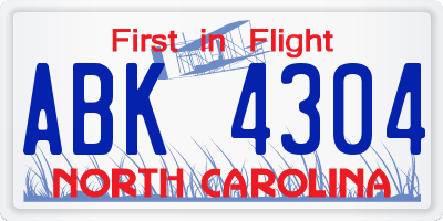 NC license plate ABK4304