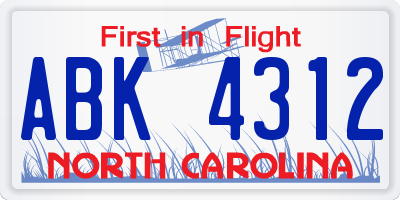 NC license plate ABK4312