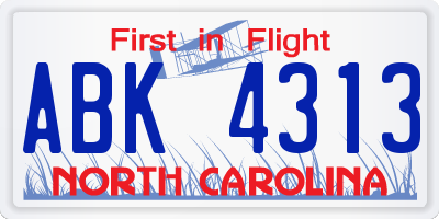 NC license plate ABK4313