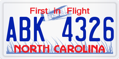 NC license plate ABK4326