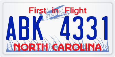 NC license plate ABK4331