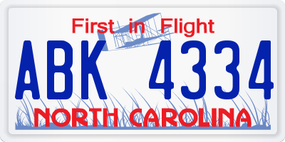 NC license plate ABK4334