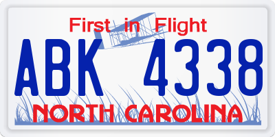 NC license plate ABK4338
