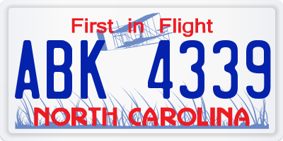 NC license plate ABK4339