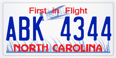 NC license plate ABK4344