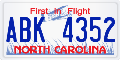NC license plate ABK4352