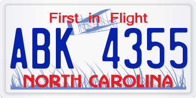 NC license plate ABK4355