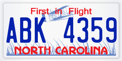 NC license plate ABK4359
