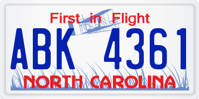 NC license plate ABK4361