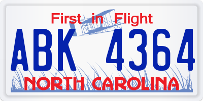 NC license plate ABK4364