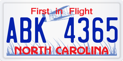 NC license plate ABK4365