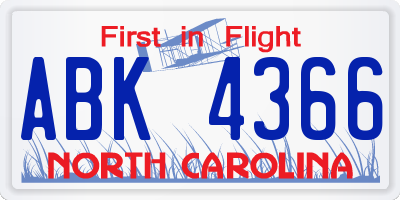 NC license plate ABK4366