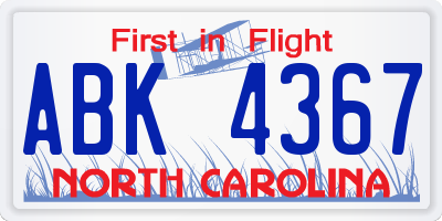 NC license plate ABK4367