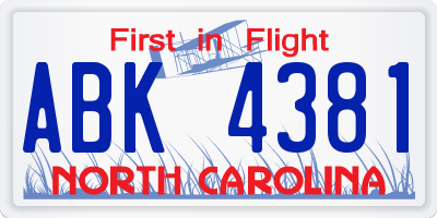 NC license plate ABK4381