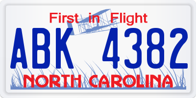 NC license plate ABK4382